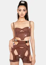 [Lipt The Label] Brown Morph Rhinestone Cut-Out Shorts