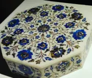 8" Marble Jewelry trinket Box lapis Stones Floral Inlay work Decor