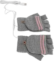 [LIZEALUCKY] 1Pair USB Heated Winter Mitten Knitting Half and Full Finger Gloves Stripes Pattern Hand Warmer for Typing Laptop Phone Winter Gift(GS21)