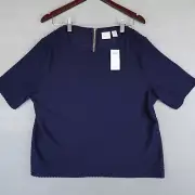 Chicos Textured Crop Top Short Sleeve Zip Back Navy Blouse Womens Size 3