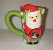 MudPie Santa Clause Christmas Mug Cup Hot Chocolate Jingle Bell Made USA Green