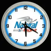 16" Natural Light Beer Sign Blue Neon Clock Man Cave Bar Game Room Garage