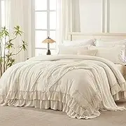 Andency Beige California King Comforter Set, 3 Pieces Farmhouse Shabby Chic Bedding Comforter Sets, Lightweight Fluffy Soft Microfiber All Season Bed Set(104x96In Comforter)