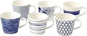 [Royal Doulton] Pacific Blue Collection 40034459-Small 6 Piece Mug Set, Tableware-Perfect for Coffee, Tea and Hot Beverages-Set of 6 x 280ml Cups, White, Porcelain, 1 Count (Pack of 6)