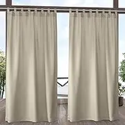 Exclusive Home Biscayne Indoor/Outdoor Two Tone Textured Hook-and-Loop Tab Top Curtain Panel Pair, 54"x96", Natural, Set of 2