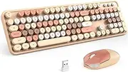 Wireless Keyboard and Mouse Combo, Retro 2.4GHz Wireless Keyboard with Numeric Keypad and Cute Wireless Mouse for Computer, PC, Desktops, Laptop, WindowsxP/7/8/10 (Colorful Milk Tea-B)