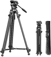 SmallRig Lightweight Carbon Fiber Video Tripod Kit with Step-Less Damping Fluid Head, 64'' Camera Tripod with Detachable Handle, QR Plate, Lift Rope, Load up 13.2lb for Camcorder, Cameras AD-50-4685