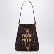 [Miu Miu] Mini cocoa-coloured woven fabric bucket bag One size Brown