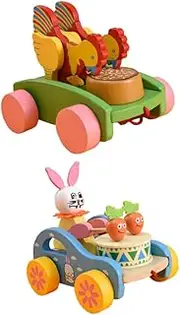 Animal Tractor Pull Along Toy Wooden Pulling Toy Set for Toddlers for Toddlers Random Color