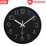 Black Wall Clock Non Ticking Silent Quartz Round Clock
