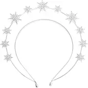 [QfwdfcTrenz] Silver Star Halo Crown, Rhinestone Goddess Hair Halo Crystal Wedding Headband Glitter Bridal Crown Stars Headpiece Hair Accessories for Women