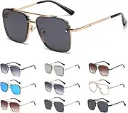 [Generic] Upliftjoys Sunglasses, Retro Gradient Sunglasses Uv400 Protection, Double Bridge Cut Edge Metal Square Frame Sunglassess