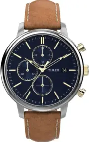 Timex Men'S Chicago Chronograph 45Mm Brown Leather Strap TW2U39000 Dress Watch,