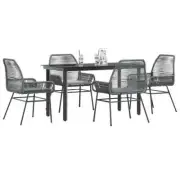 5 Piece Garden Dining Set with Cushions Grey Poly Rattan Glass AU Stock Ou