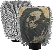 XYMZR Skeleton Black Cat Moon Absorbent Microfiber Car Wash Mitt, Funny Cute Anime Scratch Free for Cars Cleaning, Home Cleaning Mitts, 2 Pack, 10.24” L x 7.09” W