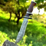 Handmade Damascus Steel Blade Sub-Hilt Bowie Knife, EDC Knife
