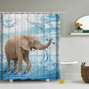 Catzon 3D Printing Elephant Shower Curtain Bathroom Decor with 12 Hooks-5