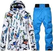 [7HAHA3] Men's Ski Suit Snow Pattern Coat Skiing Snowboard Jackets and Pants Outdoor Waterproof Wear Snowsuit