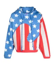 Erl Swirl Flag-Printed Cracked Effect Hoodie L,M Blue