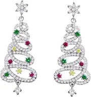 [SHERCHPRY] 2 Pairs Christmas Tree Earrings Christmas Jewelry Rhinestone Earings Charm Earrings Christmas Party Favors Silver Drop Dangle Xmas Long Earrings Womens Copper Photo Miss Props