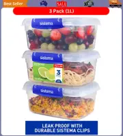 3x Food Storage Containers 1L Rectangle - FREE FAST SHIP AU
