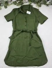 NWT J Crew Mercantile Womens Green Army Shirt Dress Tie Front Size 6