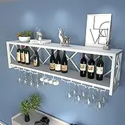 Wall Mounted Iron Liquor Bottle Display Shelf with Wine Glass Rack Multifunctional Wine Storage Display Rack