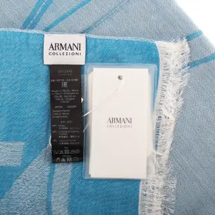 【ARMANI COLLEZIONI】大字母LOGO雙面混紡流蘇披肩圍巾(水藍色)