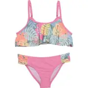 Roxy 16 Girls Flutter 2 Pc Bikini Swimsuit Flounce Pink Blue Tropical Print Set