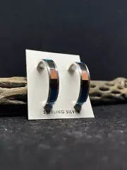 Zuni Inlay Turquoise, Jet, Spiny Oyster Shell Sterling silver Half Hoop Earrings