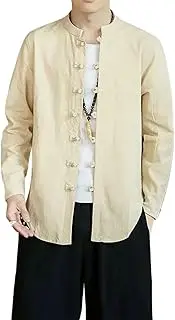[Aoleaky] Chinese Style Shirt Men Traditional China Kungfu Clothes Vintage Cotton Linen Shirts Solid Tang Suit Top Spring