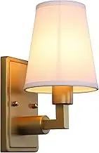 Buyee Vintage Industrial Wall Sconce Indoor Wall Light Fixture with Flared Funnel Fabric Shade Nightstand Lamp for Bedroom Bedside Reading Living Room (White)
