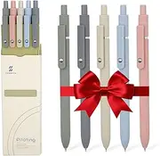 5 PCS Quick Dry Ink Pens, Pens Fine Point Smooth Writing Journal Pens, Aesthetic Retractable 0.5mm Black Ink, Cute Pen for Writing Note Taking Journaling, School Office Supplies Gifts (Morandi)