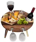 100% Solid Wood Wine Table Folding Serving Tray Round Portable Christmas Gift