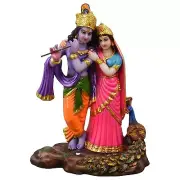 Polyresin, Marble Dust Radha Krishna With Peacock, Standard, Multicolour