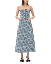 Ganni Floral Jacquard Long Corsage Dress