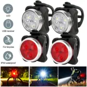 4Pcs USB Rechargeable Bike Bicycle Light Set Headlight Safety Warning Rear Lamp