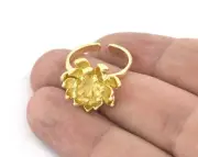 Lotus Flower Ring, Adjustable Ring, Raw brass (7 - 9US inner size) 5151
