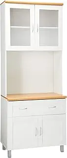 HODEDAH Import Tall Standing Kitchen Cabinet with Top and Bottom Enclosed Cabinet Space, 1-Drawer, Large Open Space for Microwave in White