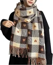 [Generic] Small Scarf for Hair Unisex Reversible Love Plaid Tassel Scarf Warm Shawl Thickened Scarf Satin Hair Scarves