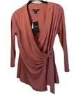 Lauren Ralph Lauren Wrap Top PL Mauve Pink 3/4 Sleeve Gold HW Stretchy