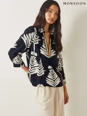 Monsoon Black Pamela Leaf Print Top (F83273) | $127
