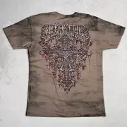 Affliction Shirt Mens Extra Large Brown Red Metallic Cross Solace Cotton Y2K NEW