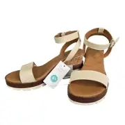 Womens A New Day Abigail Heels Tan Ankle Strap Cork Wedge Sandals Memory 9.5
