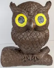 Owl on Stump Log Statue Yellow Eyed 12in Tall Garden Statue Lawn Decoration U33