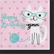 Purr-Fect Kitty Cat Party Happy Birthday Lunch Napkins Paper 16 Per Pack Girls
