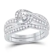 14k White Gold Round Diamond Swirl Bridal Wedding Ring Set 1/2 Cttw