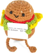 Funny Positive Burger, Emotional Support Hamburger, Cute Crochet Potato Partner