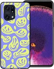 [zaztify] Phone Case for Oppo Find X5 Pro, Purple Yellow Funny Trippy Dripping Smile Melted Hippie Smiling Skull Ghost Face Shockproof Anti-Slip Thin Soft Cover Shell