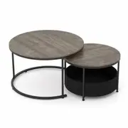 Costway 2 IN 1 80cm & 60cm Nesting Coffee Table Set of 2 w/Storage Round End Table Sofa Side Table Grey